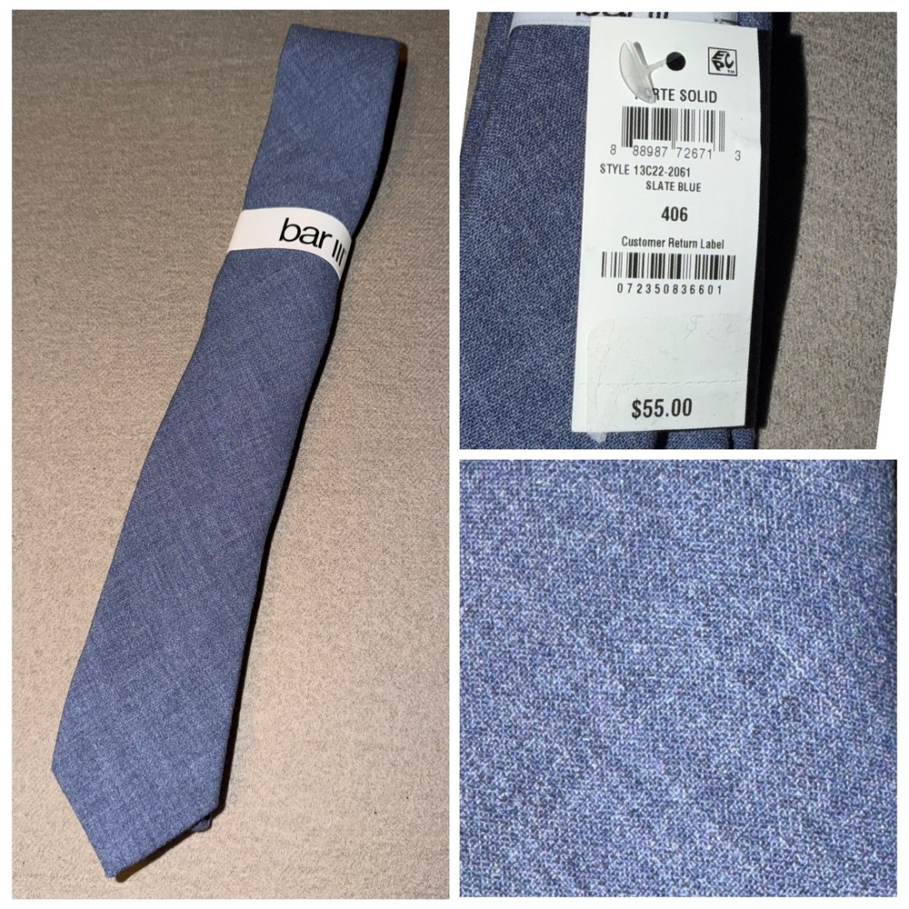 Bar III‎ Men's Slate Blue Textured Necktie Silk Blend Dress Formal Slim Tie NWT